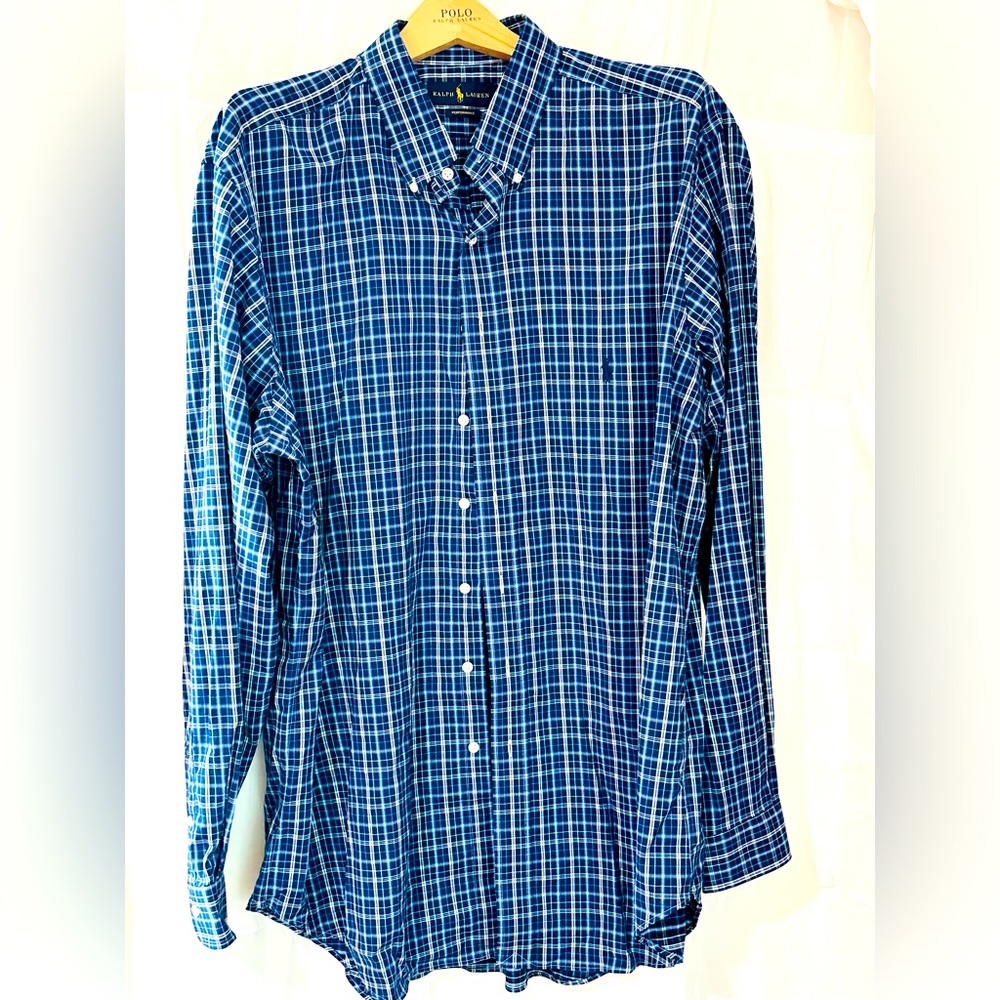 Button down blue plaid shirt by Ralph Lauren size XL Tall